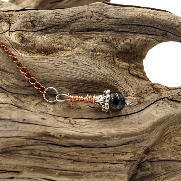 Long Copper Chain Earrings with Crackle Glass Beads - Picture 5 of 9